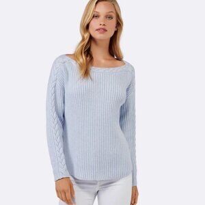Ever New Australia Estelle Blue Cable Knit Sweater Pullover Size Large Boat Neck